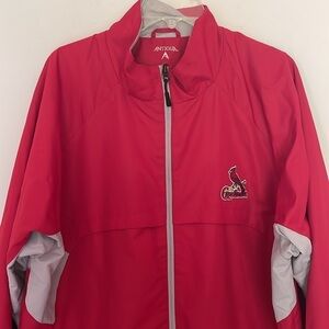 St. Louis Cardinals Baseball Red Windbreaker Jacket Logo Men XL Zip Hand Pockets